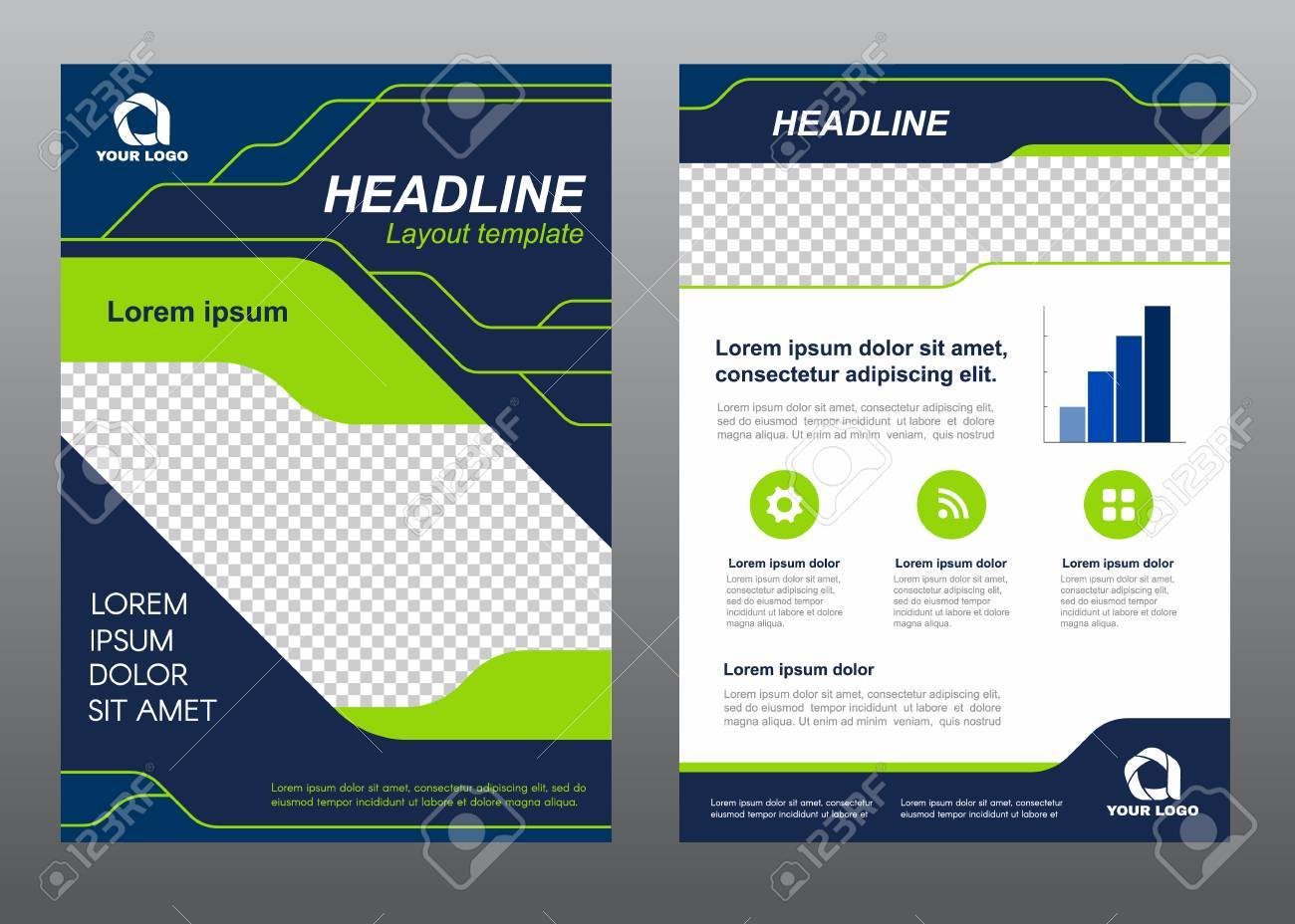 layout flyer template size a4 cover page green light line and art flyer template