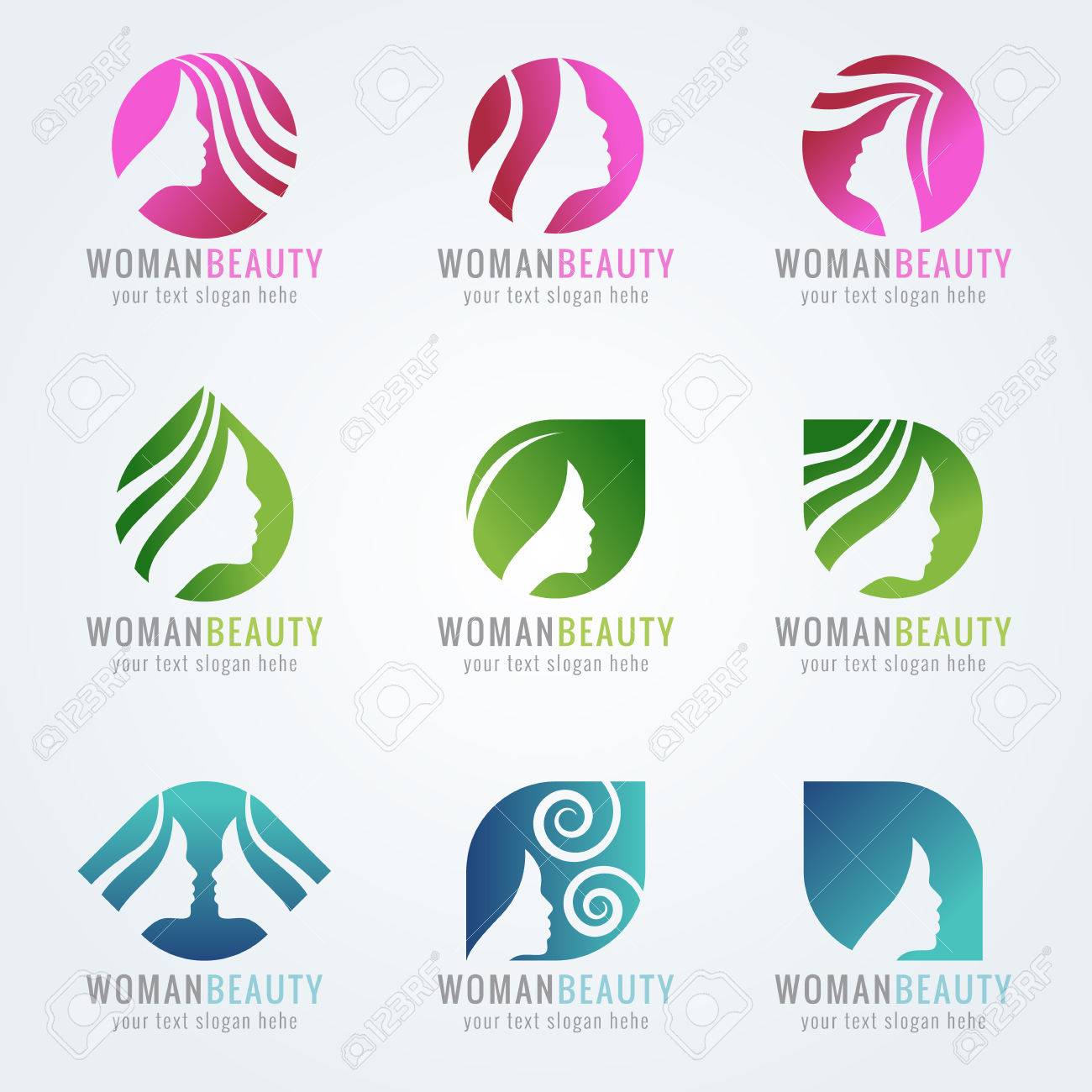Woman beauty face and hair logo vector set design - 58013100 Woman beauty face and hair logo vector set design - 58013100
