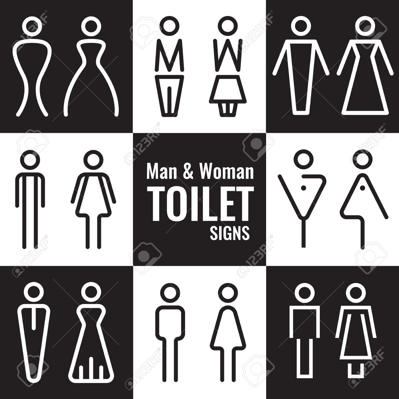 Man and Woman Toilet line sign vector set design - 61615747 Man and Woman Toilet line sign vector set design - 61615747