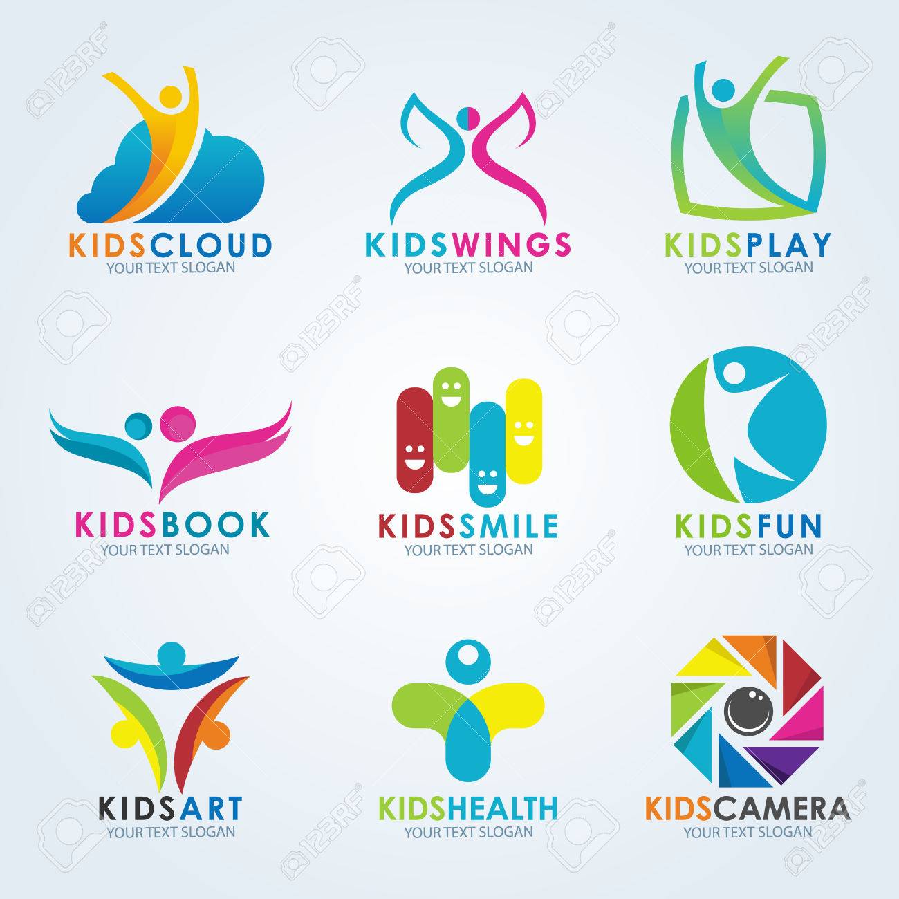 Kids Logo Vector Creative Concept Art Set Design Royalty Free