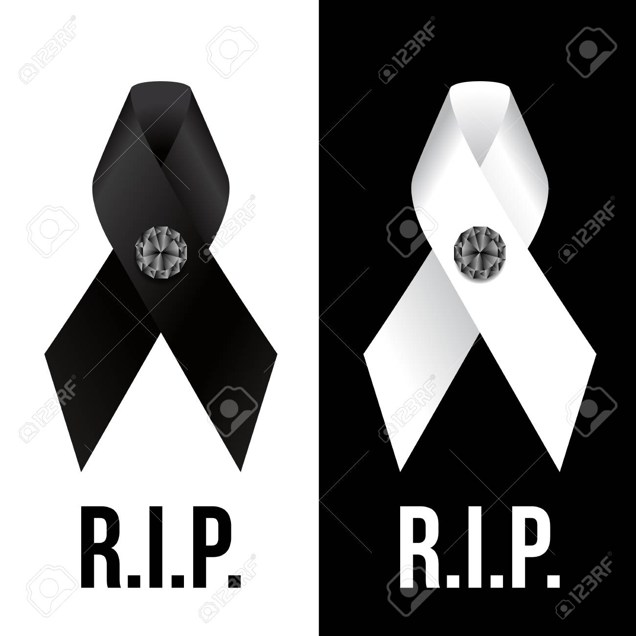 黒と白リボン記号とダイヤモンド ボタンと R I P テキスト ベクトルのデザインのイラスト素材 ベクタ Image