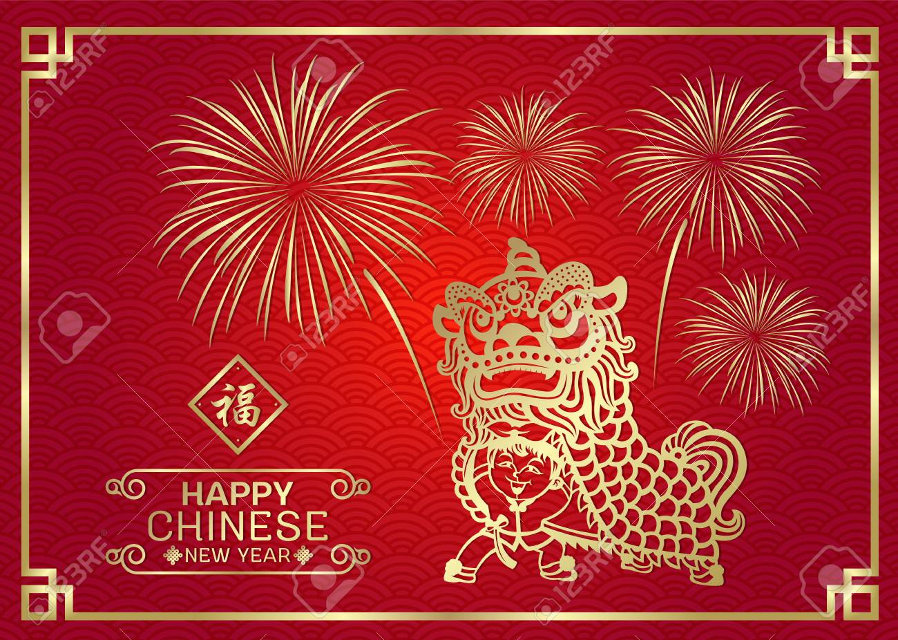 happy chinese new year card with gold china lion dance by chinese happy chinese new year card