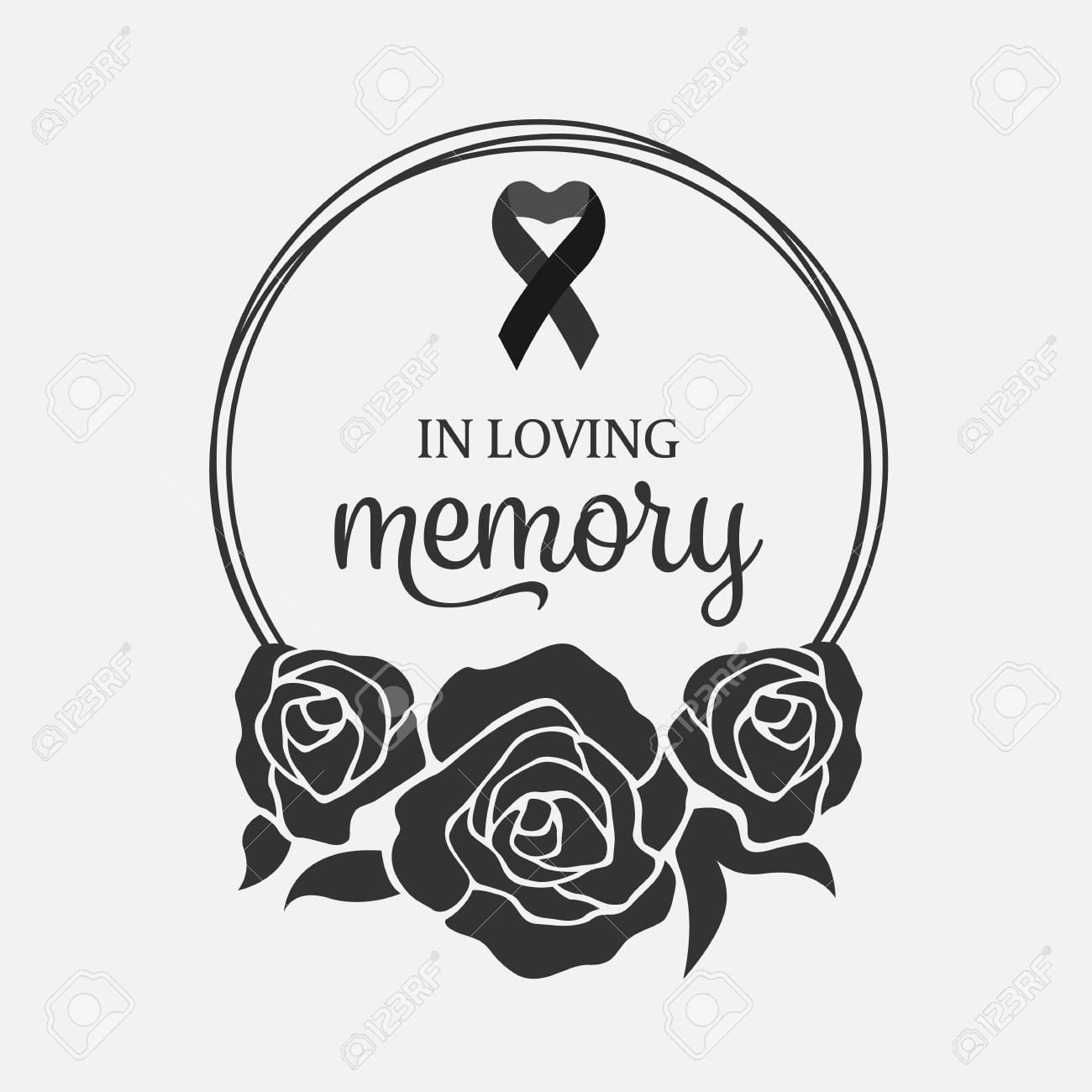 In loving Memory text and ribbon in Black Wreath rose - 111065128 In loving Memory text and ribbon in Black Wreath rose - 111065128