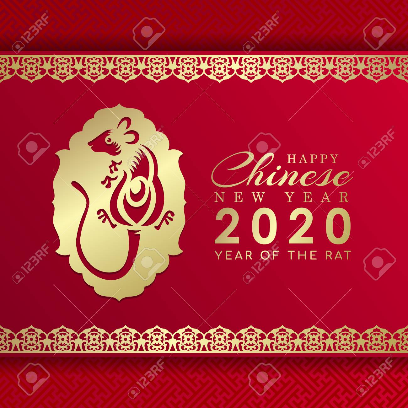 happy chinese new year 2020 banner card with gold rat chinese chinese new year card 2020