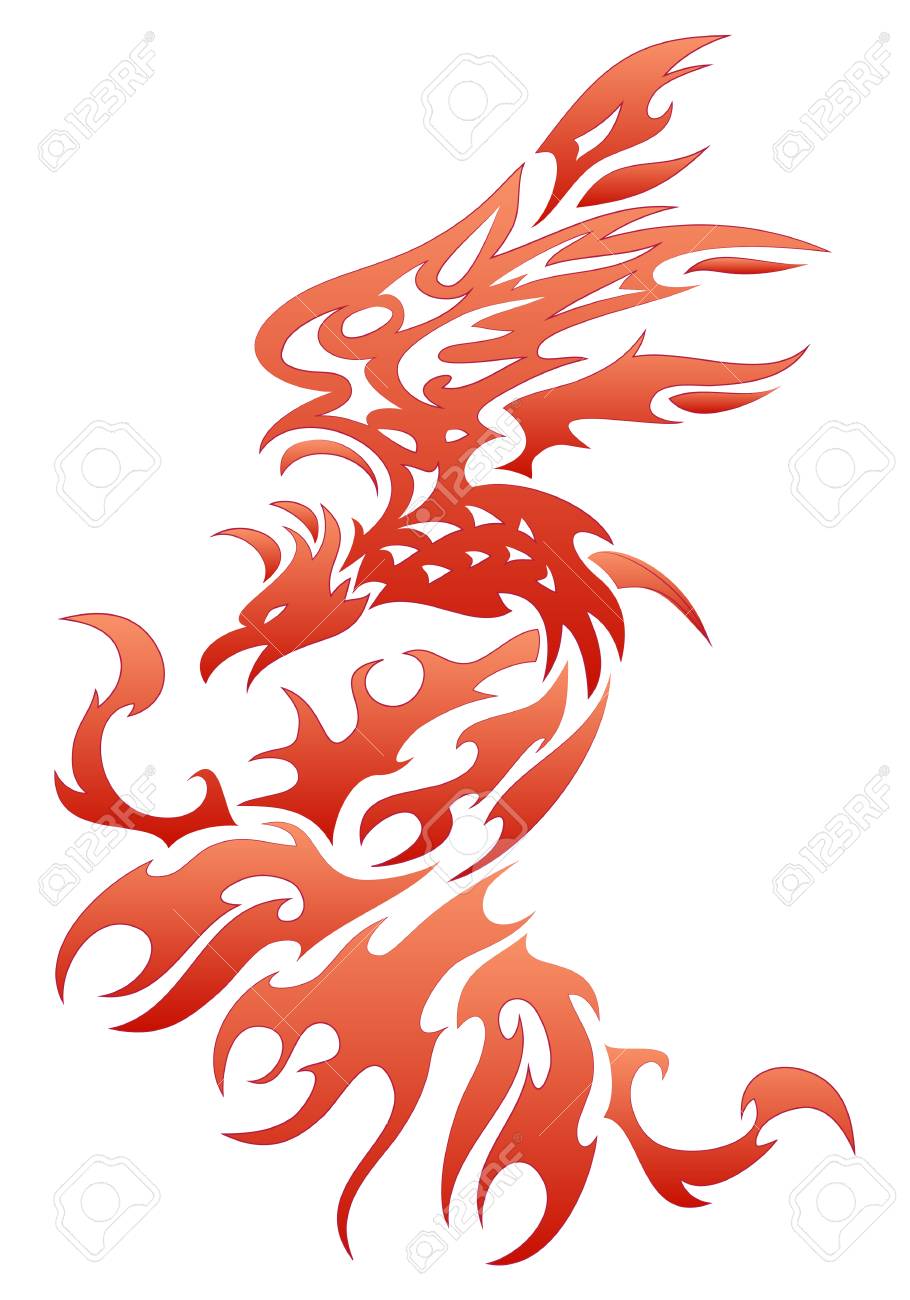 Illustrations Dun Tatouage Dun Oiseau De Feu Sur Fond Blanc Isolé