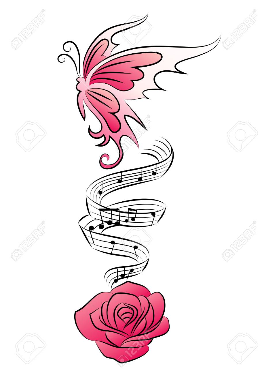 Butterfly Tattoo with Music Notes