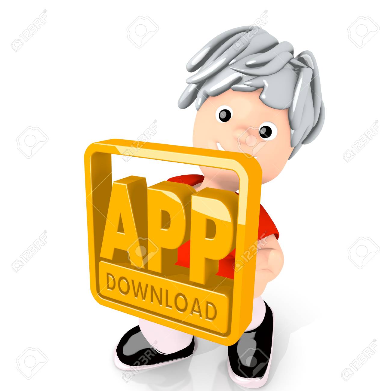 dark orange friendly child 3d graphic with isolated app download
