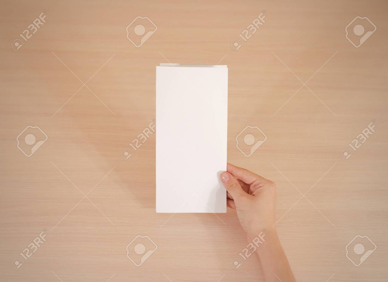 hands holding blank white brochure booklet in the hand leaflet