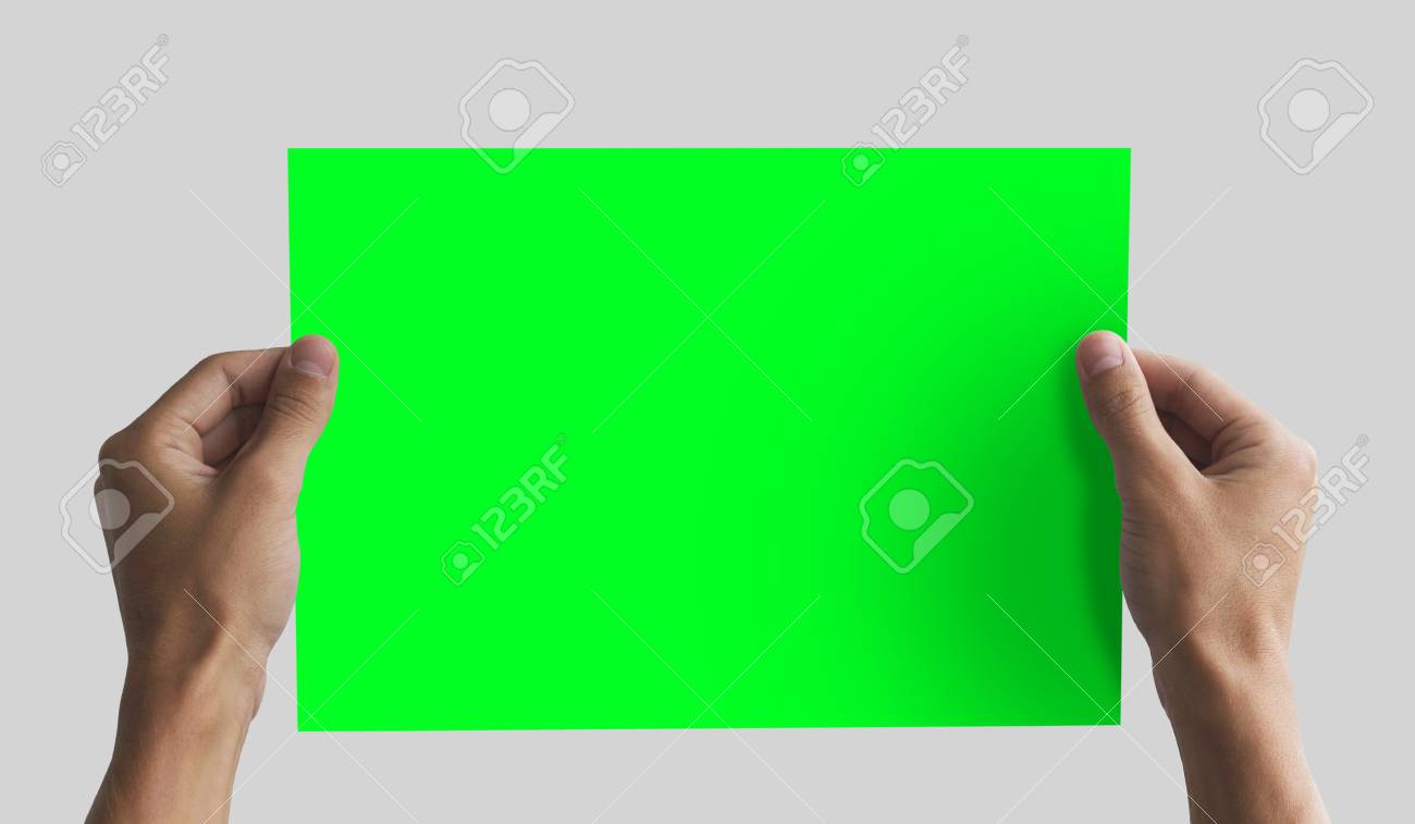 hand holding a4 paper in the hand leaflet presentation pamphlet