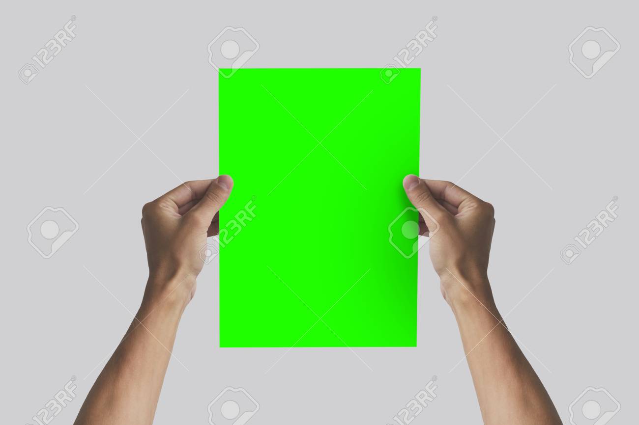 hands holding a4 paper in the hand leaflet presentation pamphlet
