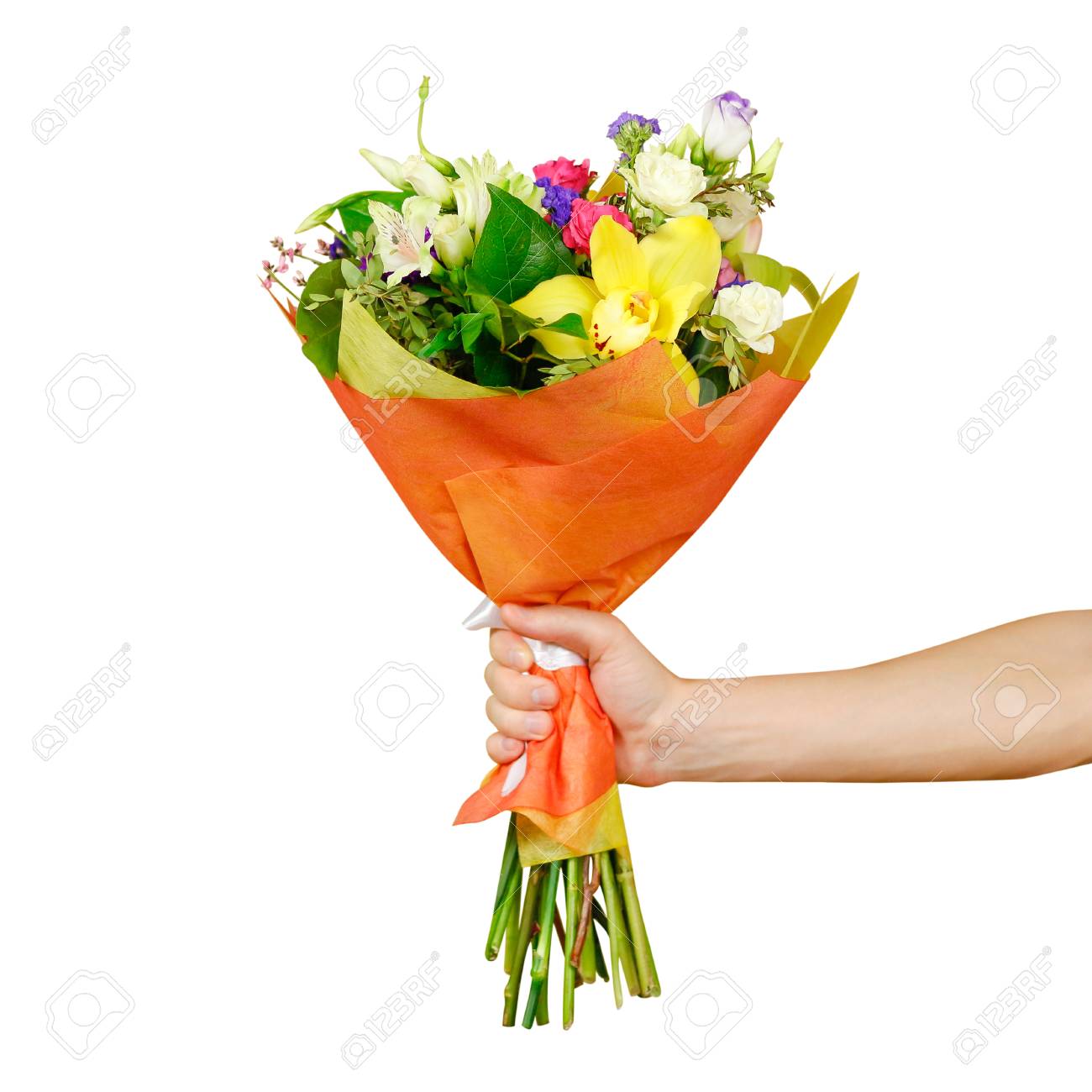さまざまな花の美しい花束を持つ手 白い背景上に分離 の写真素材 画像素材 Image さまざまな花の美しい花束を持つ手 白い背景上に分離 の写真素材 画像素材 Image