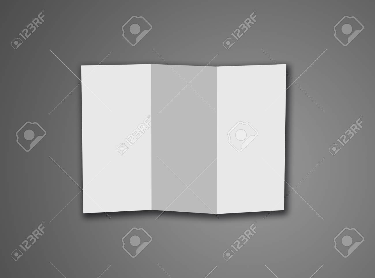 blank trifold white template paper isolated on grey background