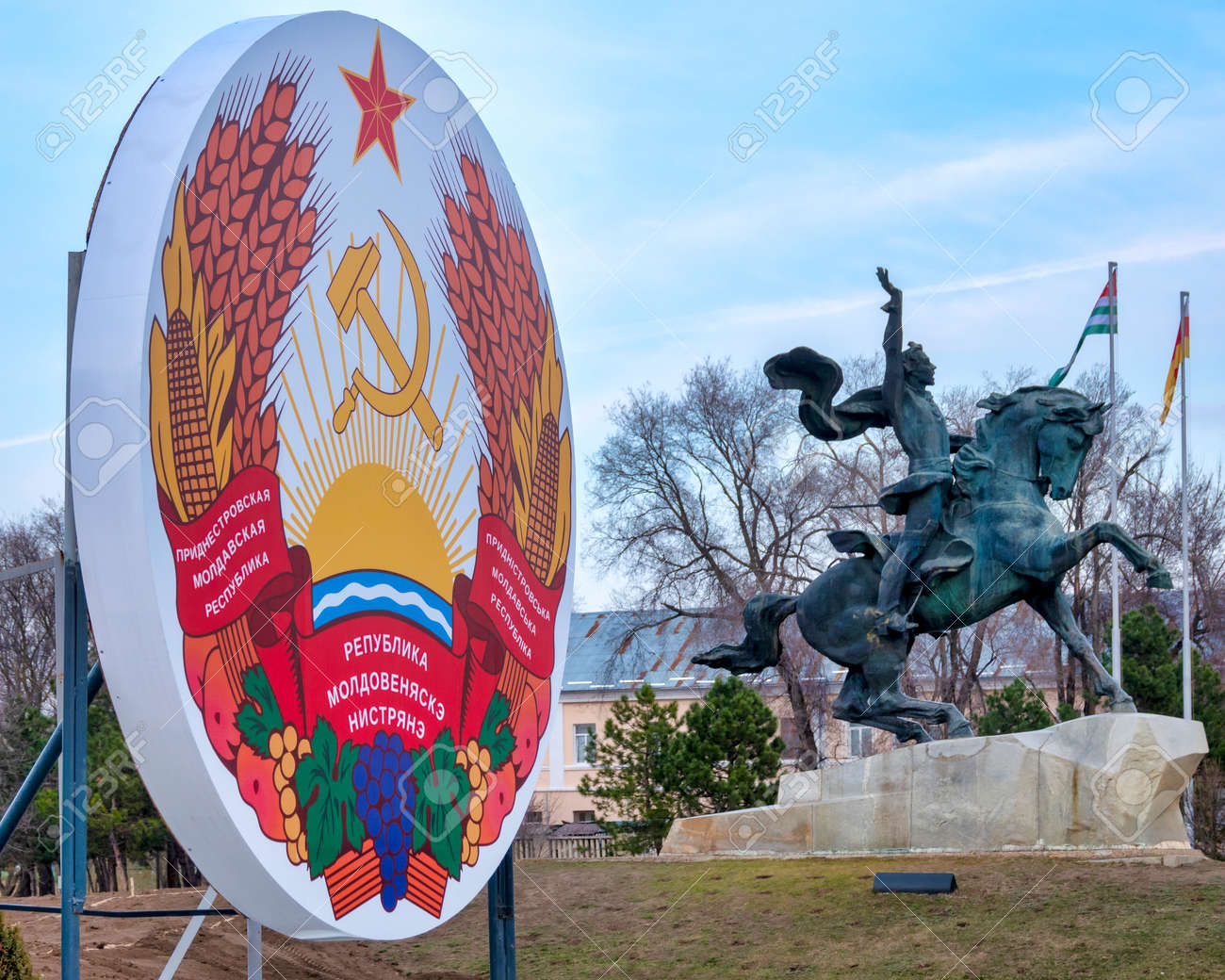 Transnistrian Emblem And Monument To Suvorov In Suvorov Square In Tiraspol, Transnistria, Moldova Stock Photo, Picture And Royalty Free Image. Image 182634510.