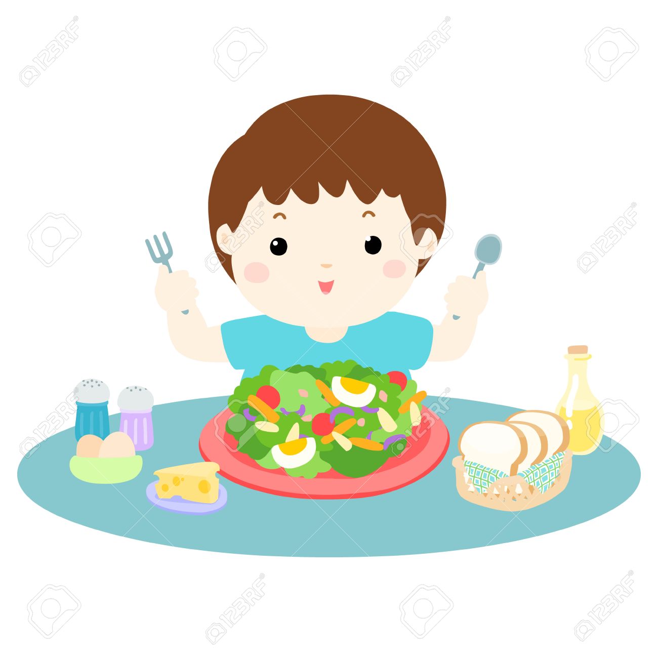 Niño De Amor Comer Fresco Ilustración De Dibujos Animados De Verduras Ilustraciones Vectoriales Clip Art Vectorizado Libre De Derechos Image 51565741