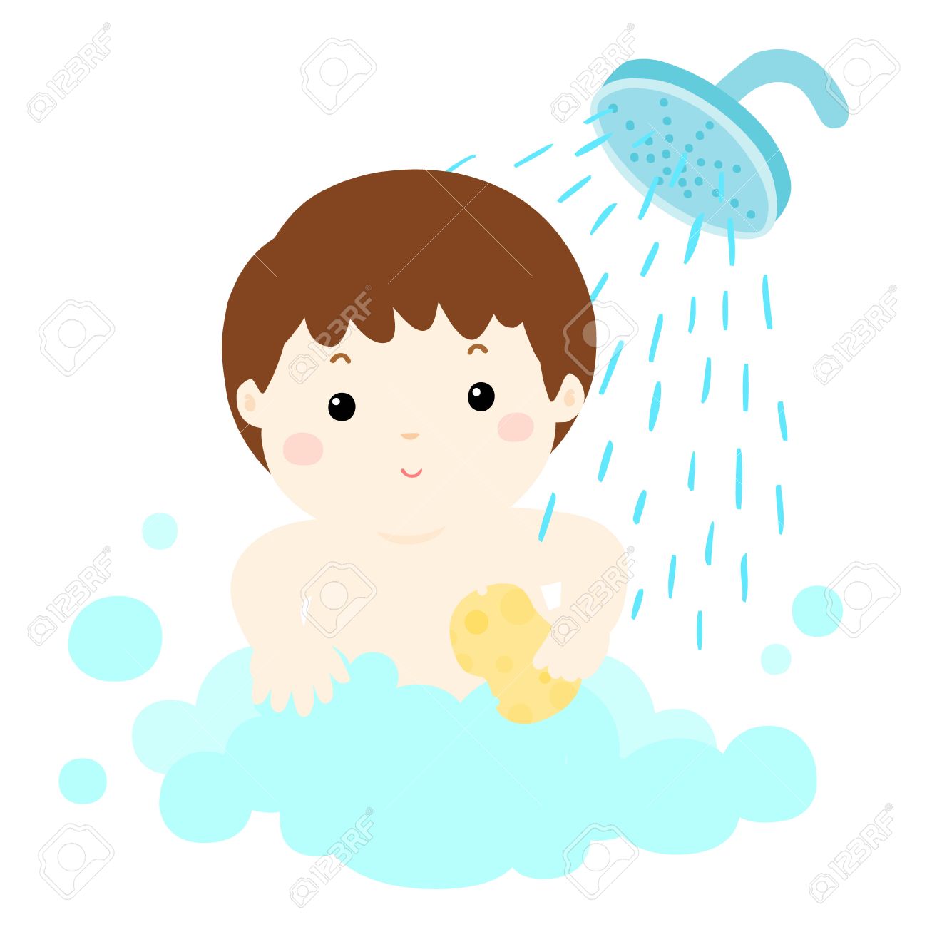 かわいい男の子のイラストを取るお風呂漫画のベクトル ロイヤリティ