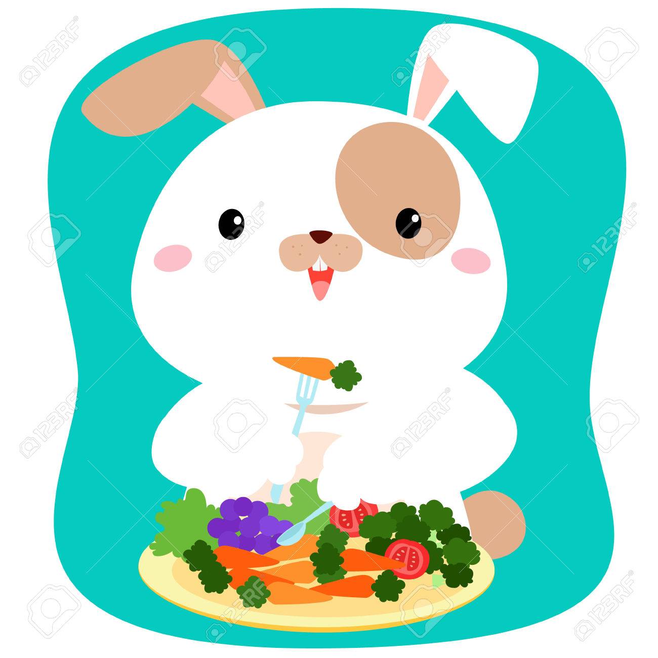ウサギ漫画食べる野菜のベクトル図です のイラスト素材 ベクタ Image
