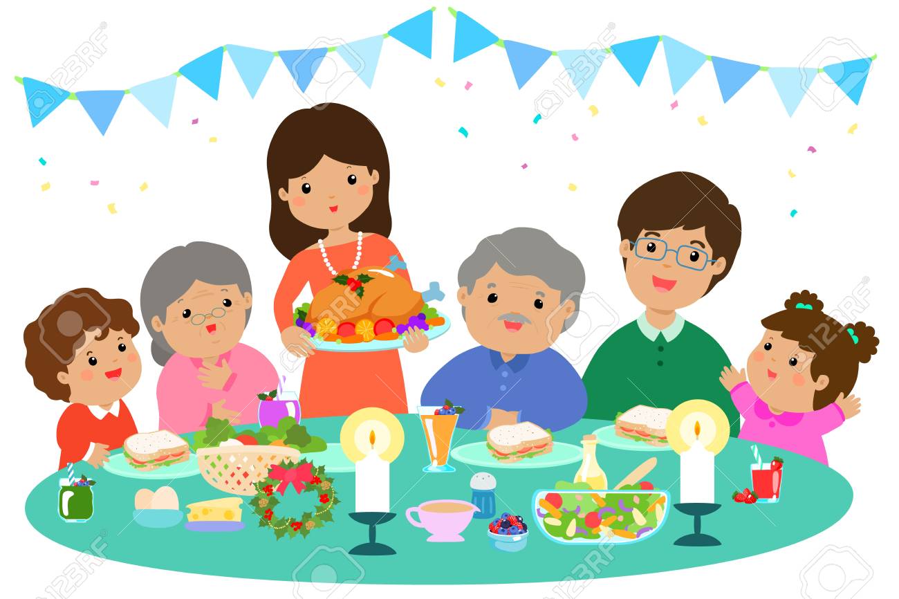 Happy Family Having A Christmas Dinner. Royalty Free SVG, Cliparts,  Vectors, and Stock Illustration. Image 88244005., image size:1300x866