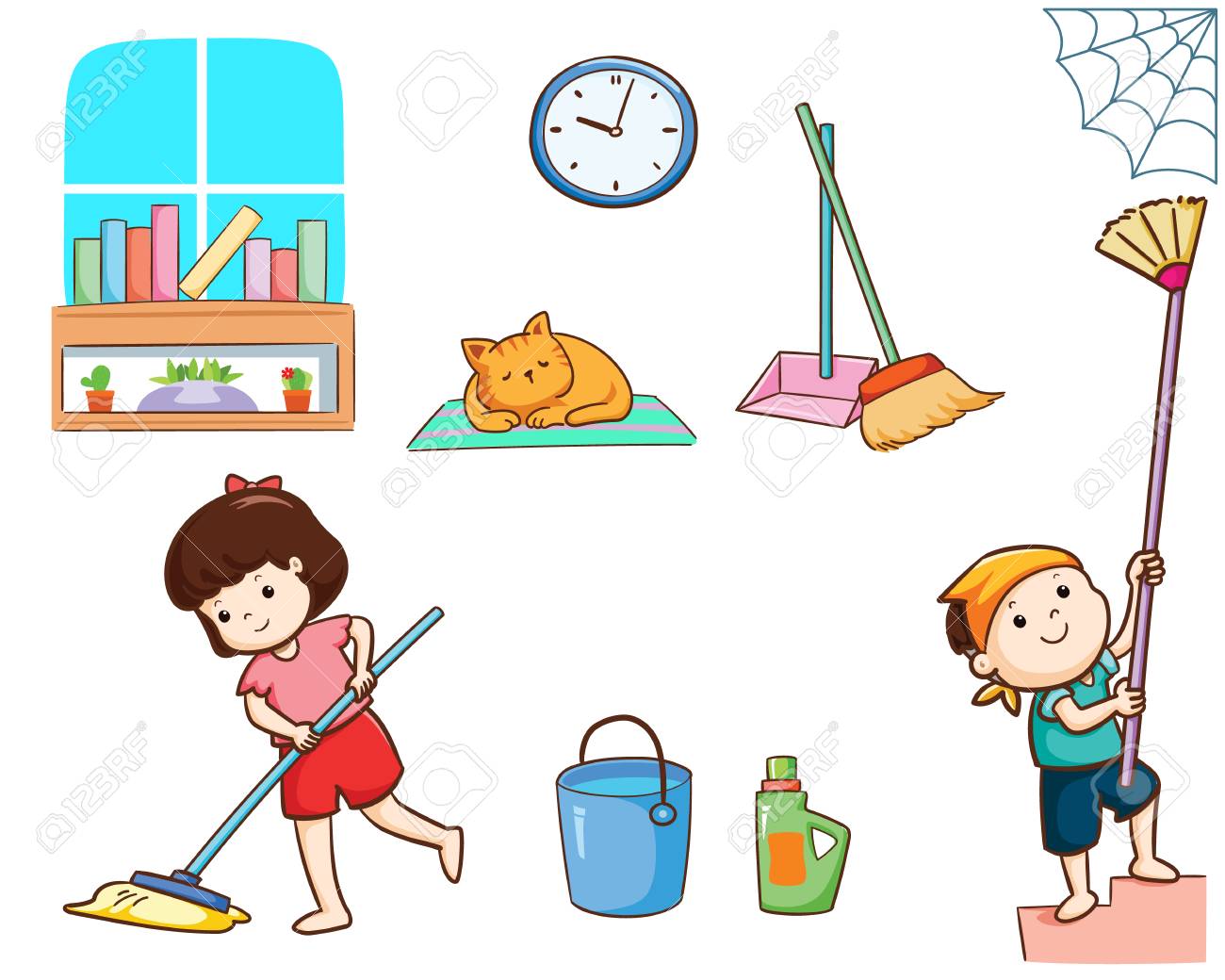 Happy Kids Cleaning The House Vector Illustration. Royalty Free SVG, Cliparts, Vectors, And Stock Illustration. Image 111398143. Happy Kids Cleaning The House Vector Illustration. Royalty Free SVG, Cliparts, Vectors, And Stock Illustration. Image 111398143.