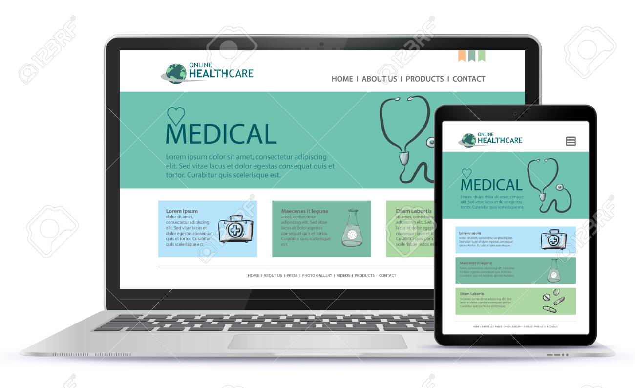 Healthcare and Medical User Interface Design for Web Site and Mobile App. Laptop and Tablet Computer Vector Illustration. - 154022555 Healthcare and Medical User Interface Design for Web Site and Mobile App. Laptop and Tablet Computer Vector Illustration. - 154022555