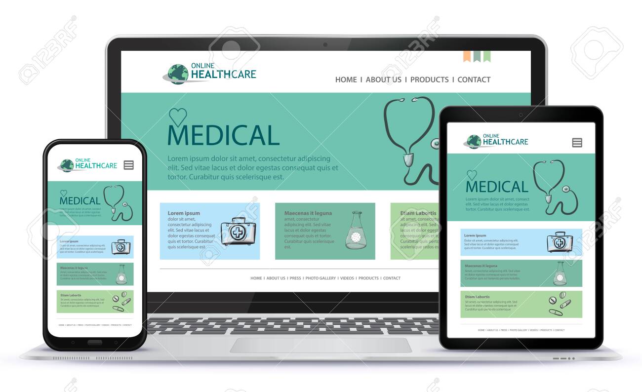 Healthcare and Medical User Interface Design for Web Site and Mobile App. Laptop, Tablet PC and Mobile Phone Vector Illustration. - 154165659 Healthcare and Medical User Interface Design for Web Site and Mobile App. Laptop, Tablet PC and Mobile Phone Vector Illustration. - 154165659