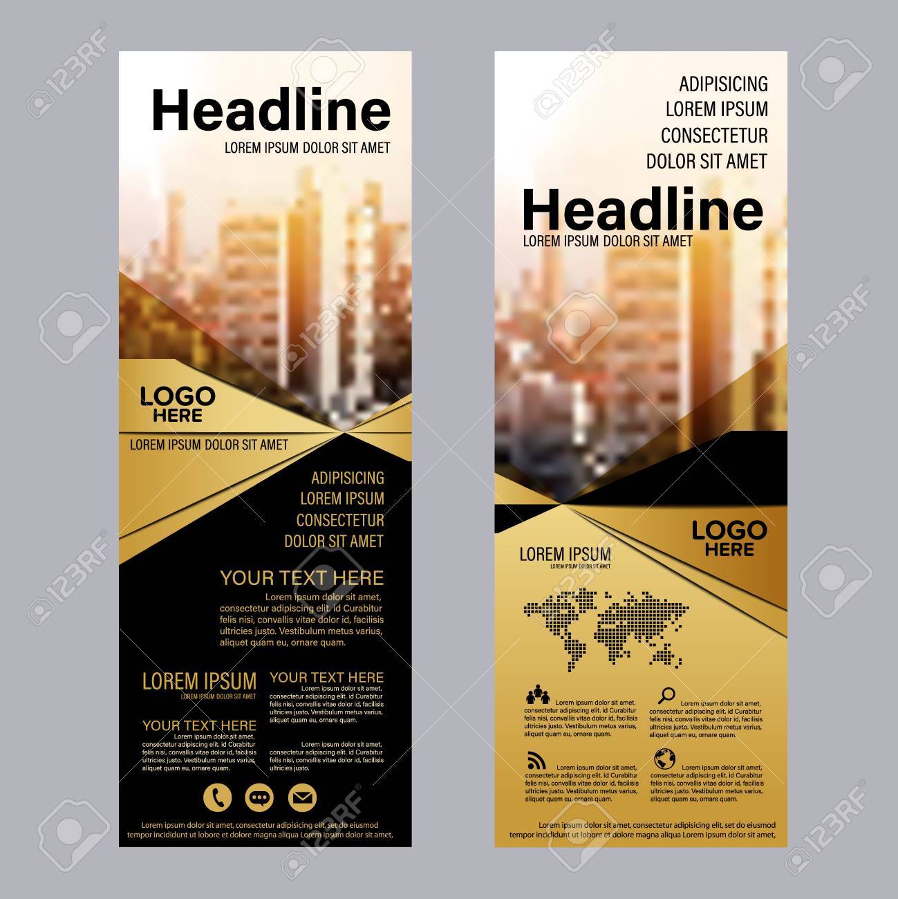 black and gold roll up layout template flag flyer banner backdrop flag flyer