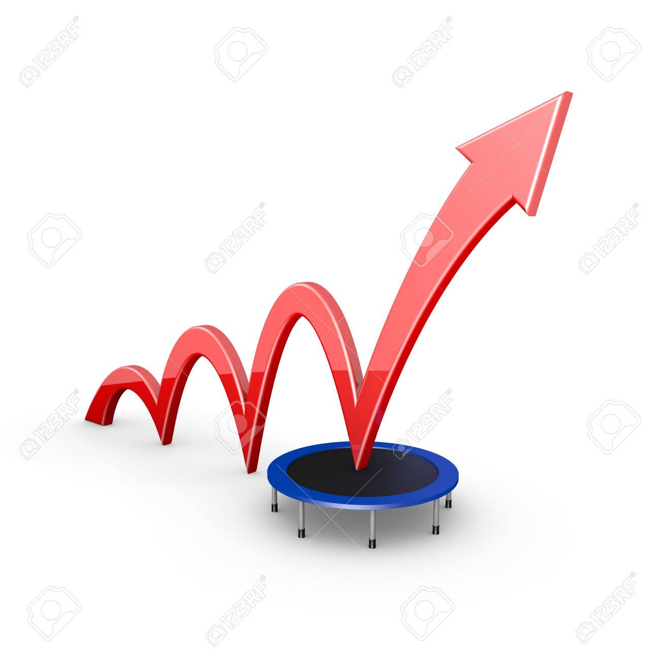 トランポリンでジャンプして赤い矢印の 3 D レンダリング イラスト の写真素材 画像素材 Image