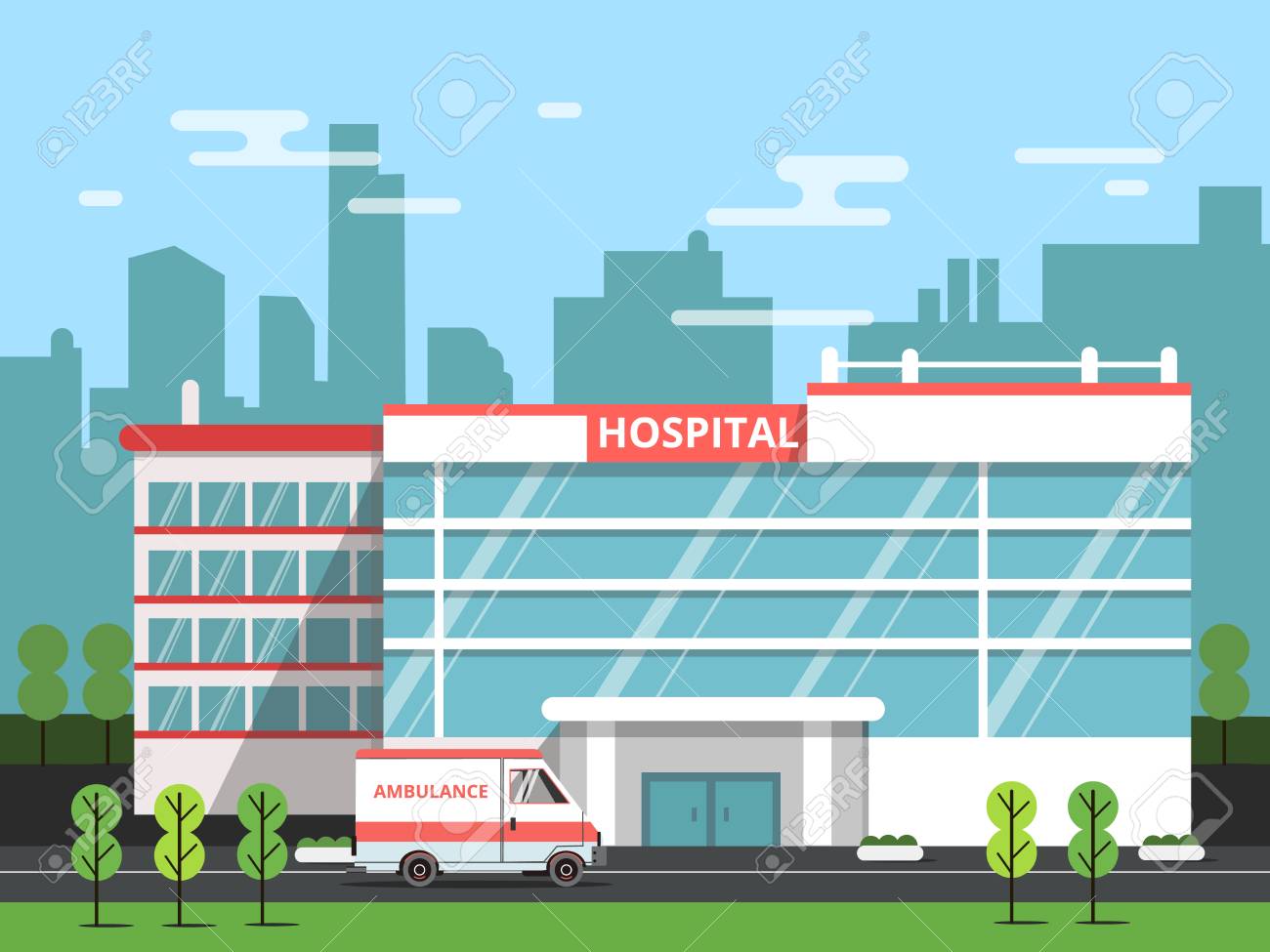 保健センター 病院建物の外観 救急車ベクター イラスト のイラスト素材 ベクタ Image