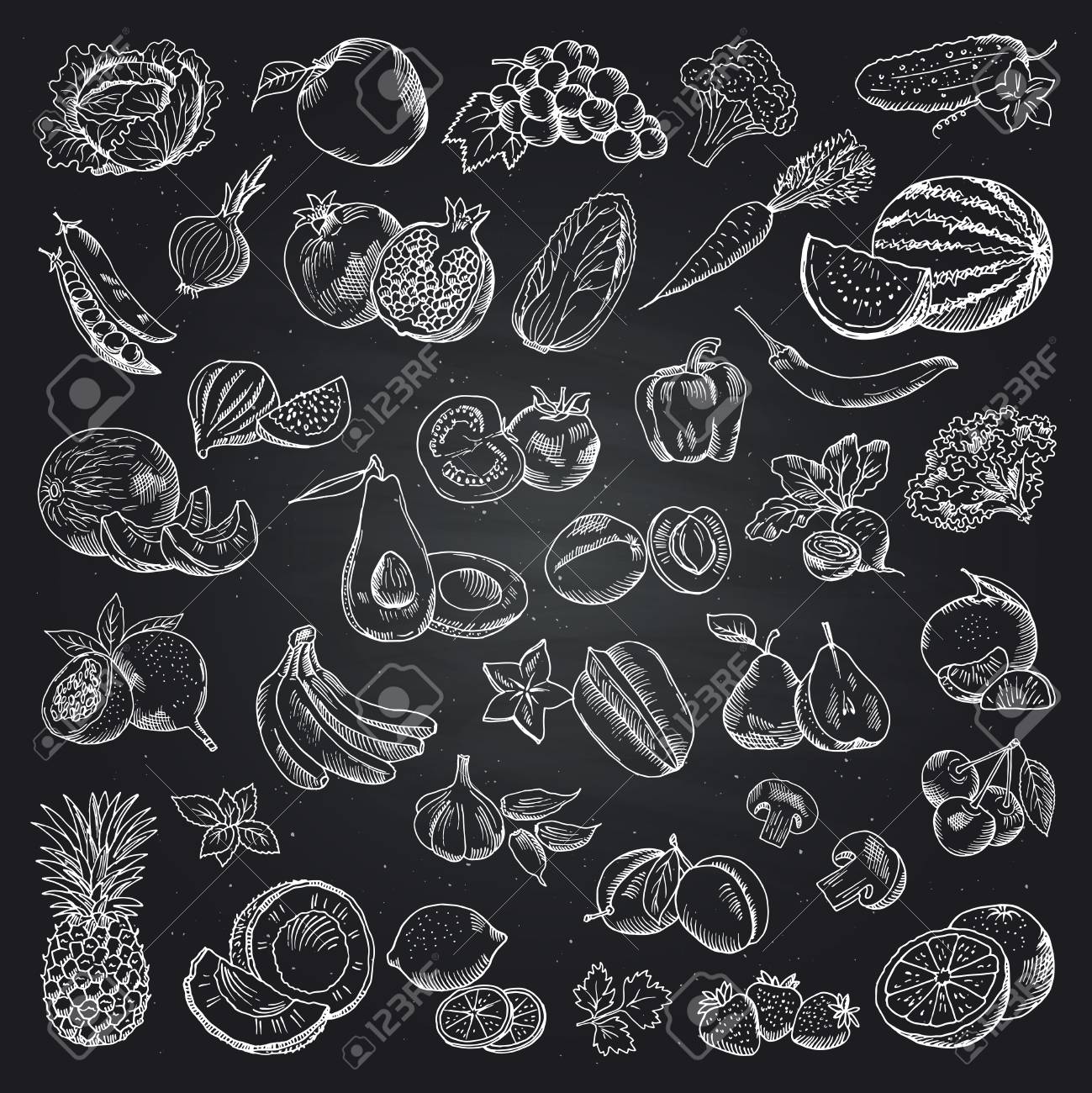 Fruits And Vegetables Illustrations Health Food Doodle Pictures