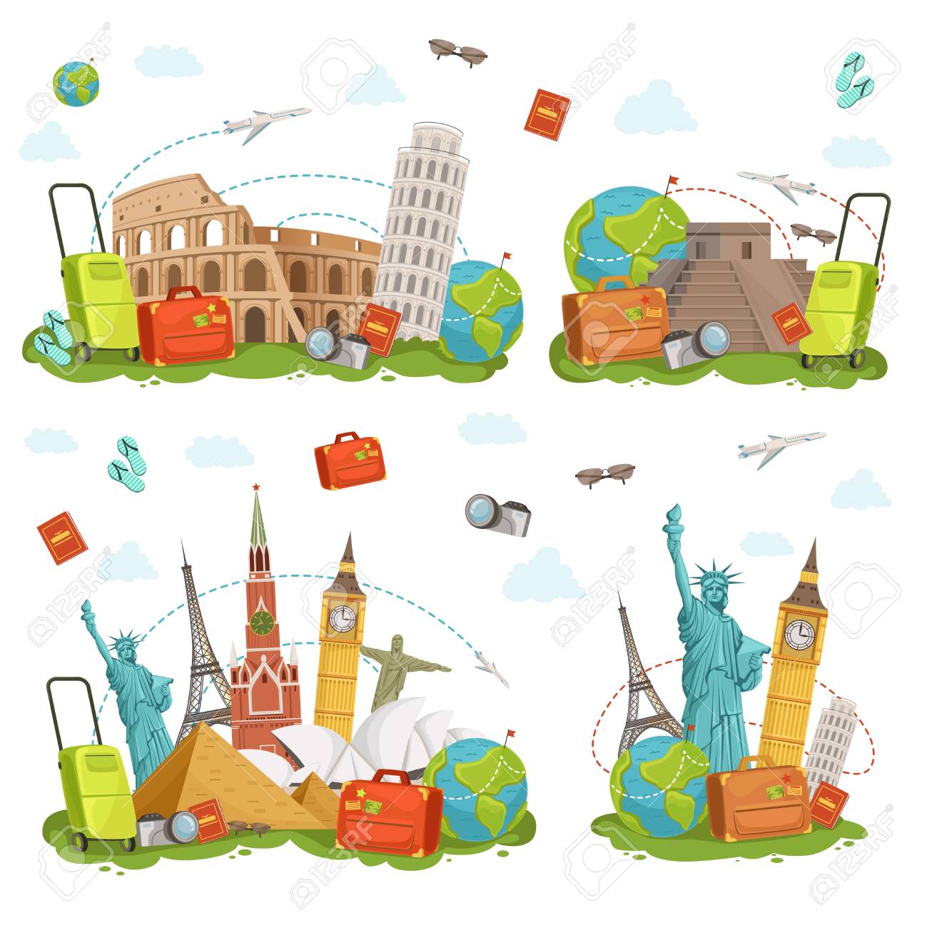 Travel icons and different landmarks. Famous world places isolate on white. Vector illustrations set - 81730904 Travel icons and different landmarks. Famous world places isolate on white. Vector illustrations set - 81730904