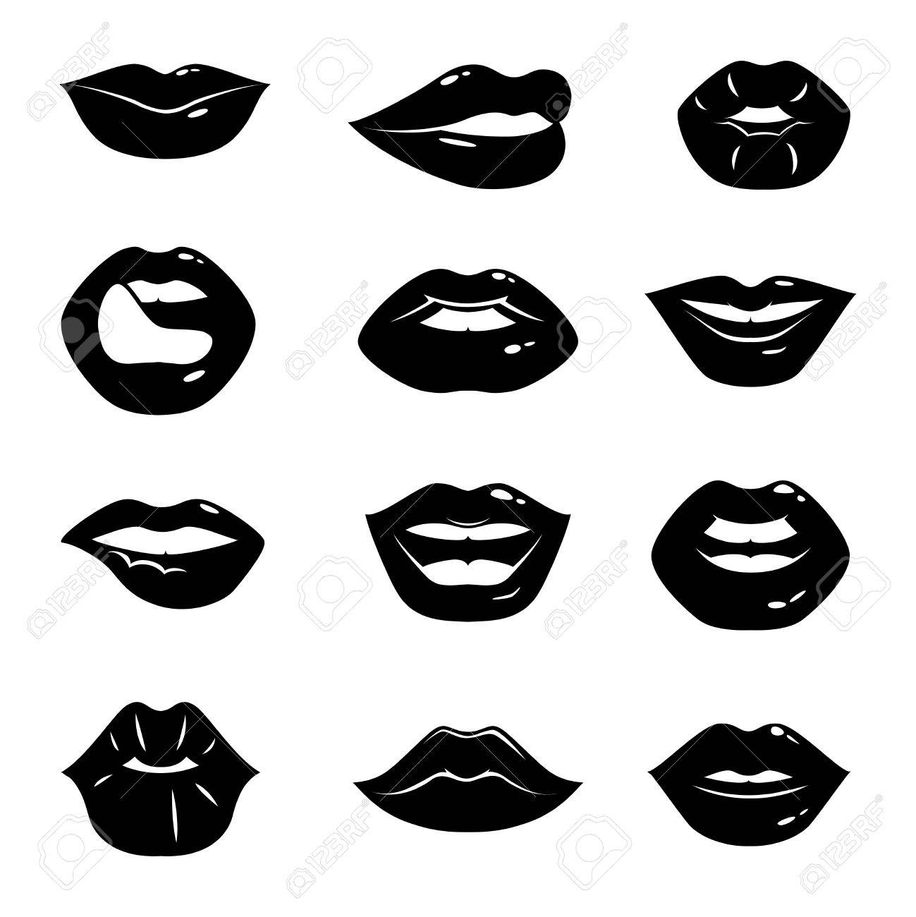 Monochrome Illustrations Of Beautiful And Glossy Female Lips Royalty Free Cliparts Vectors And Stock Illustration Image