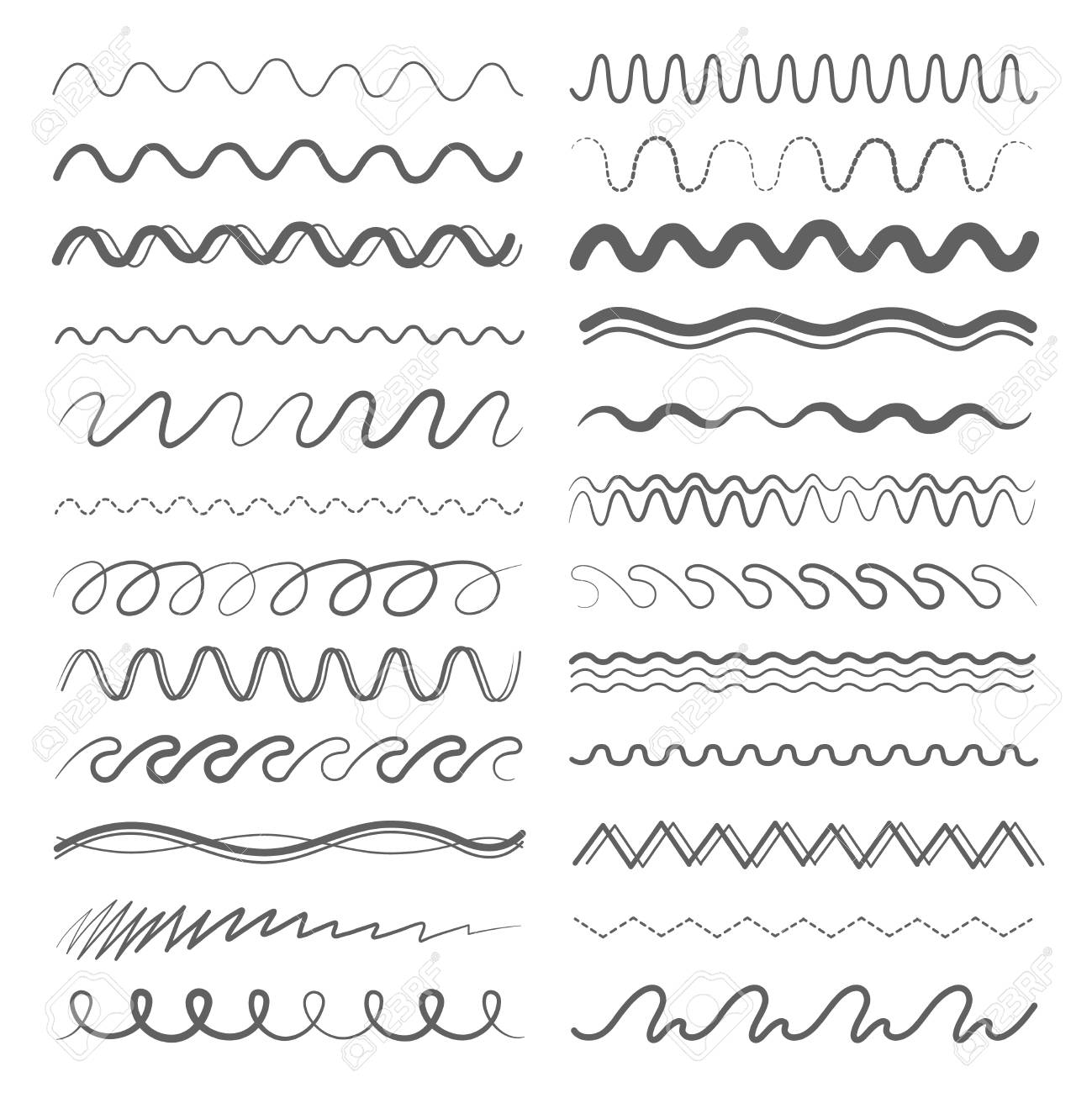 ジグザグや波線の異なるスタイルとバリエーション ロゴベクトルの手の絵を描くのイラスト素材 ベクタ Image