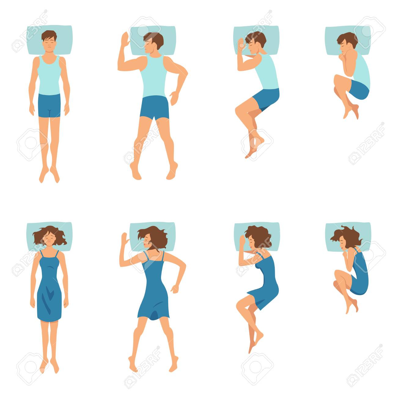 Male And Female In Sleeping Poses Top View Illustrations Of Relaxing Positions Royalty Free Cliparts Vectors And Stock Illustration Image