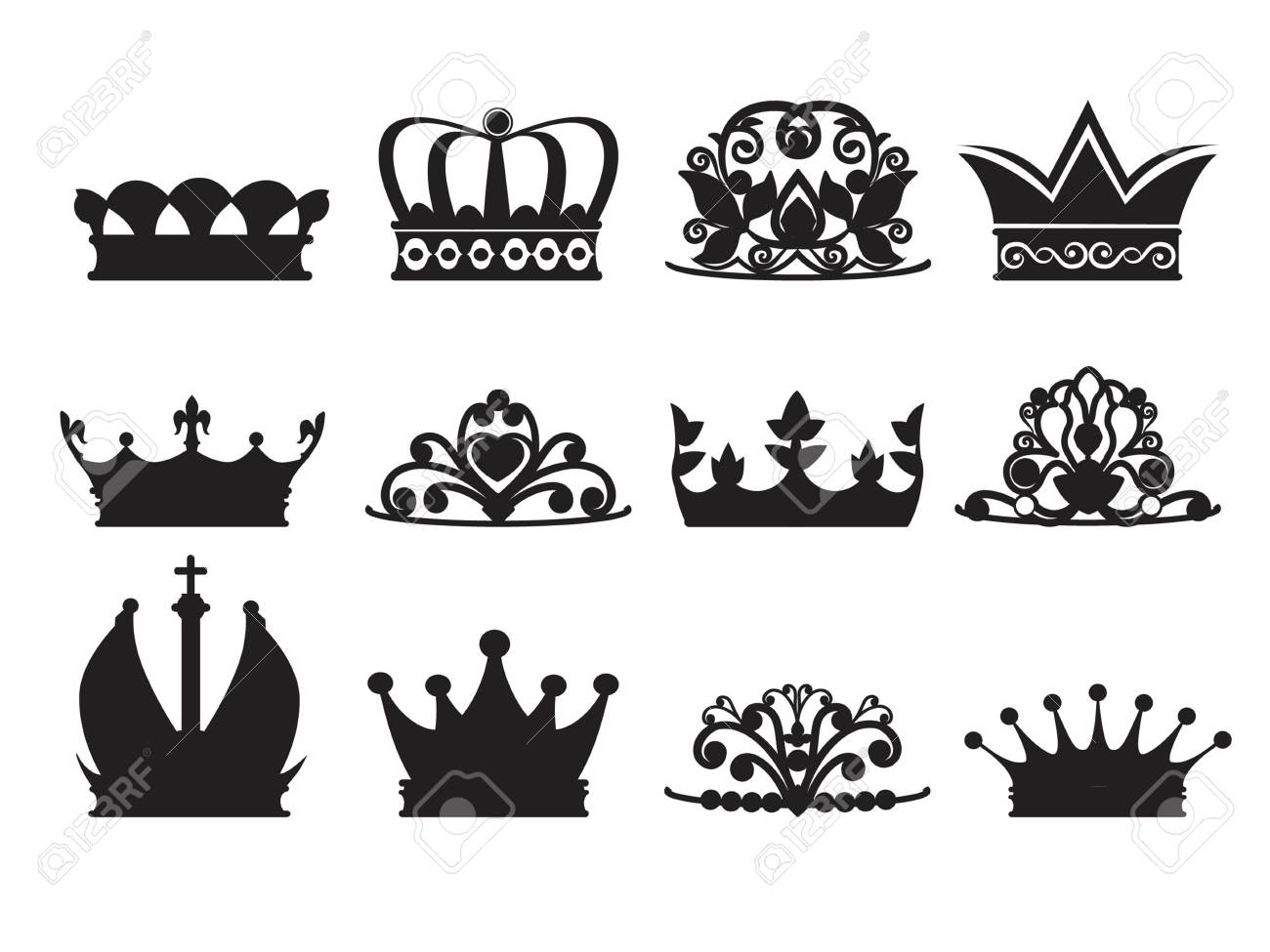 Diadems および王冠のシルエット ベクター形式のモノクロ画像を分離します のイラスト素材 ベクタ Image