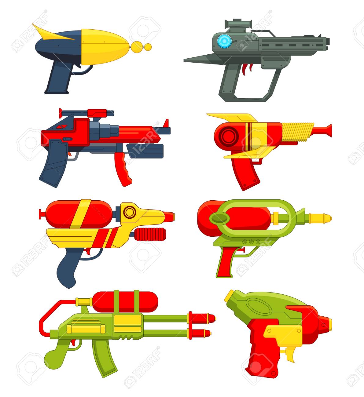 水の銃子供のための武器のおもちゃ 子供のゲーム ベクトルイラストのためのおもちゃの武器ピストル のイラスト素材 ベクタ Image