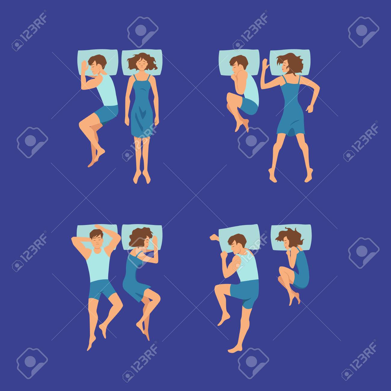 枕の上で眠っている男女のカップルのベクターセットは イラストをポーズのイラスト素材 ベクタ Image