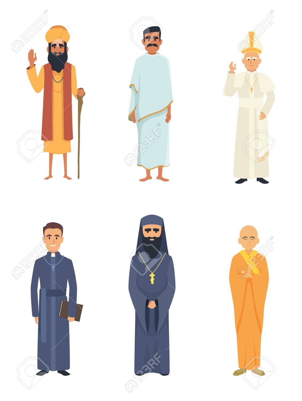 Different Religion Leaders. Cartoon Characters Isolate On White. Islam And  Christianity, Catholic And Arab, Vector Illustration Royalty Free SVG,  Cliparts, Vectors, and Stock Illustration. Image 103282915., image size:982x1300