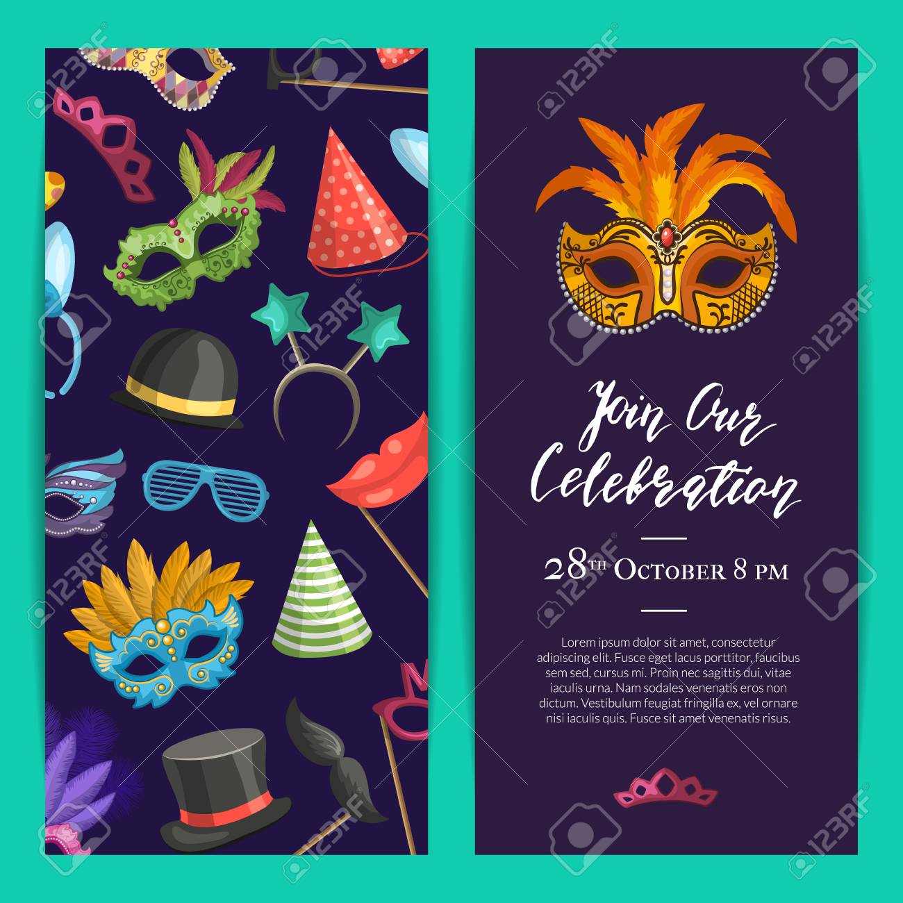 vector-party-invitation-template-with-masks-and-party-accessories-banner-carnival-party-masquerade-event-venetian-illustration-royalty-free-svg-cliparts-vectors-and-stock-illustration-image-110406201 for Carnival Birthday Invitations Free Printable Vector Party Invitation Template With Masks And Party Accessories. Banner Carnival Party, Masquerade Event Venetian Illustration Royalty Free SVG, Cliparts, Vectors, and Stock Illustration. Image 110406201. for Carnival Birthday Invitations Free Printable