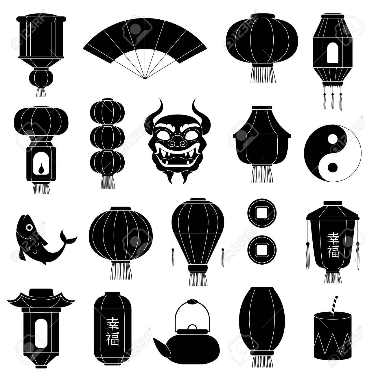 chinese symbols silhouettes asian
