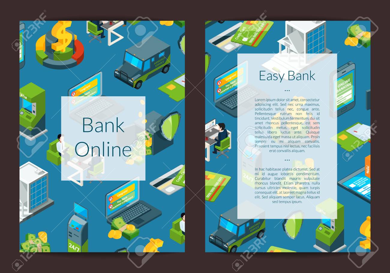 vector isometric money flow in bank icons card or flyer template