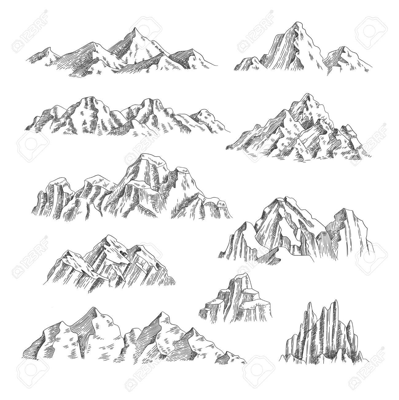 Mountains Sketch Outdoor Wild Nature Rocks And Mountains Collection Royalty Free Cliparts Vectors And Stock Illustration Image 139836019 123rf