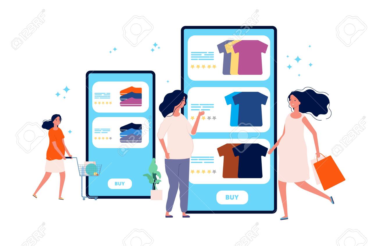 Pregnant At Shopping Expectant Mothers Buy Clothes And Shoes Royalty Free Cliparts Vectors And Stock Illustration Image 140343948