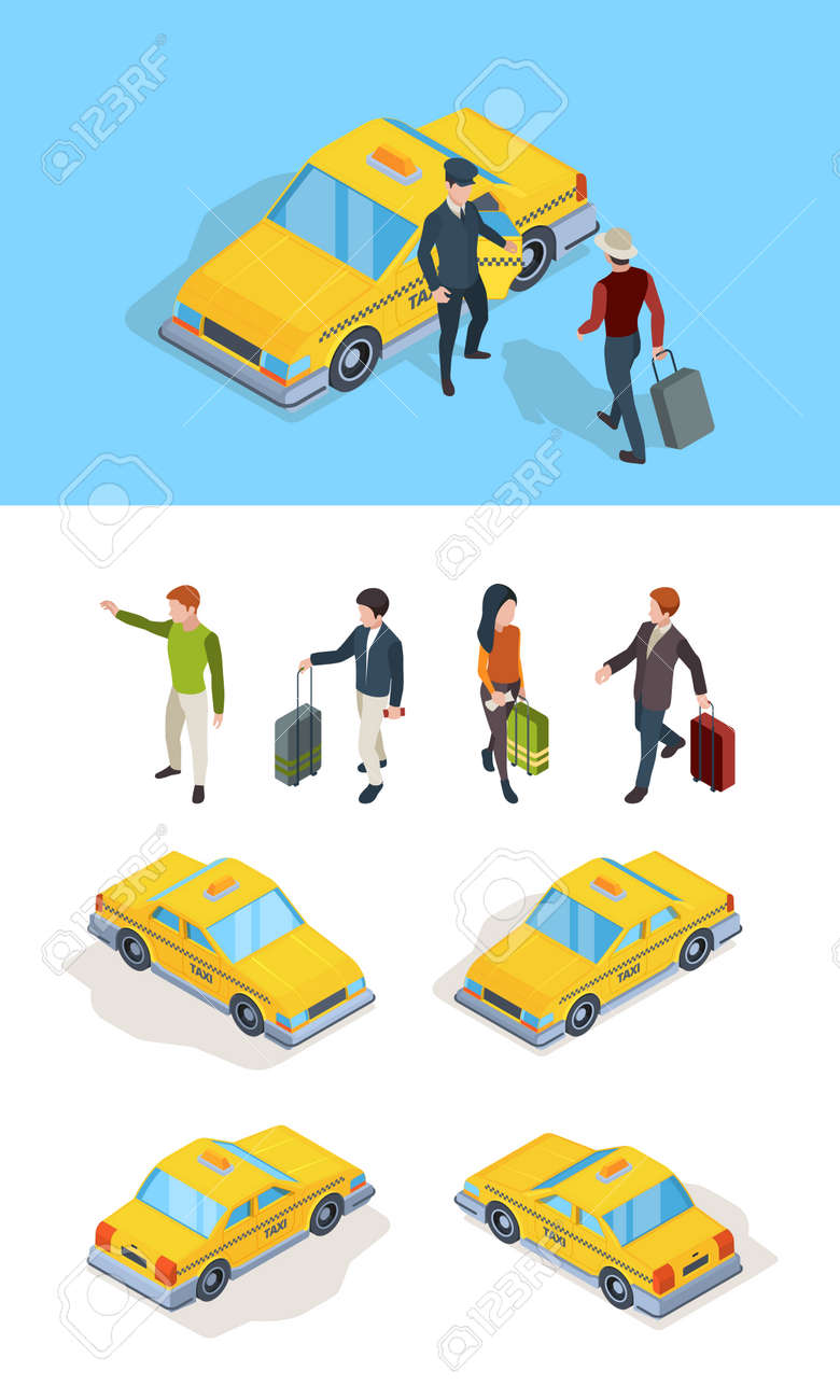 Taxi service. Travellers passengers call taxi with luxury driver professional chauffeurs yellow isometric cars vector pictures. Taxi driver and passenger, yellow car transport service illustration - 157350084 Taxi service. Travellers passengers call taxi with luxury driver professional chauffeurs yellow isometric cars vector pictures. Taxi driver and passenger, yellow car transport service illustration - 157350084
