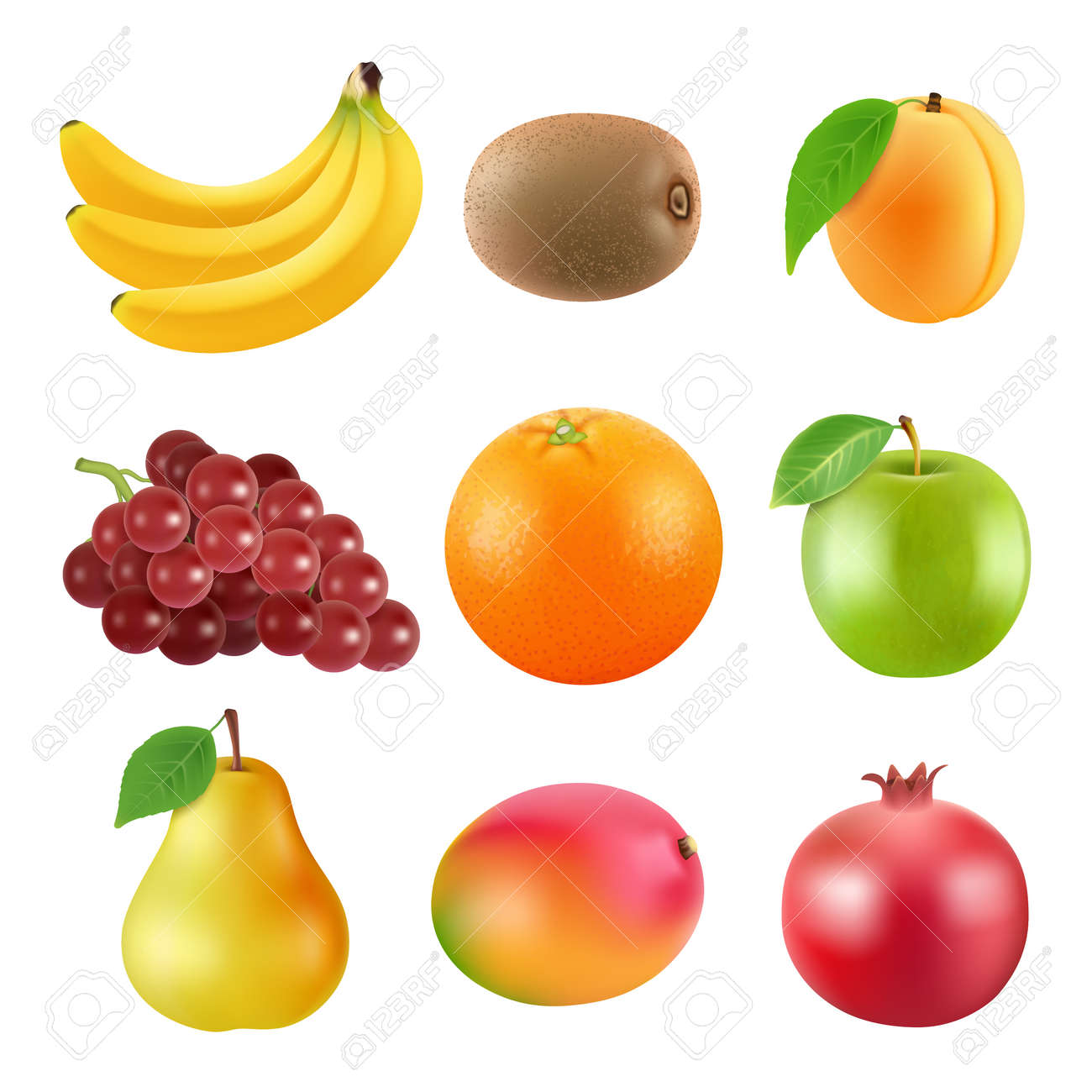 Different illustrations of fruits. Realistic vector pictures isolate on white - 167524080 Different illustrations of fruits. Realistic vector pictures isolate on white - 167524080