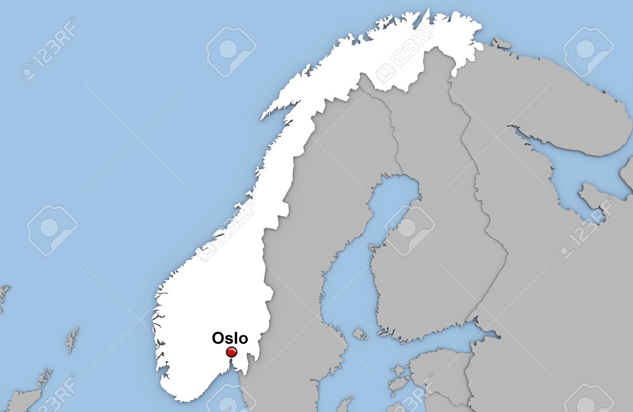 Abstract 3d Render Of Map Of Norway Highlighted In White Color And Location Of The Capital Oslo Marked With Red Pin Stock Photo Picture And Royalty Free Image Image 9915
