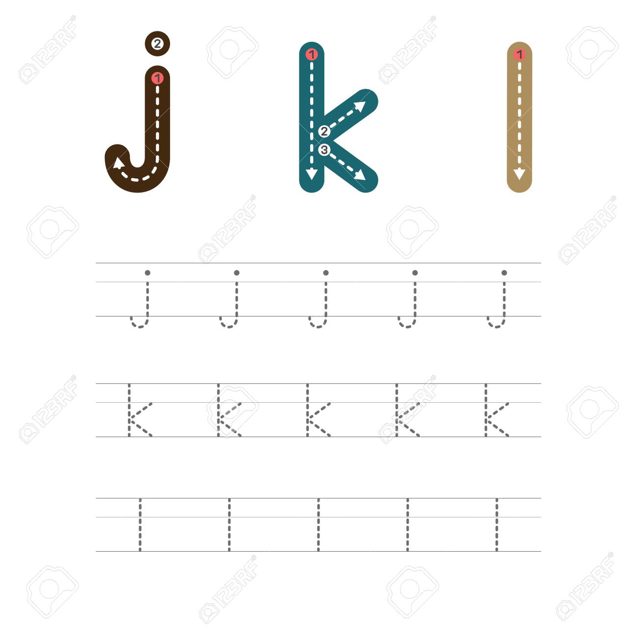 Learning To Write A Letter J K L A Practical Sheet From A Royalty Free Cliparts Vectors And Stock Illustration Image