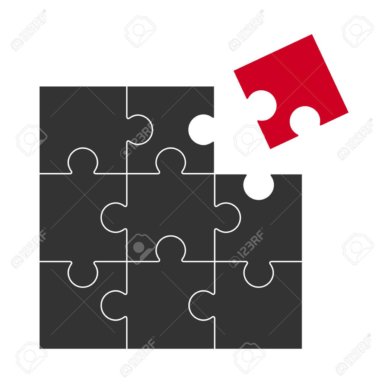 black puzzle with one red part who does not fit royalty free