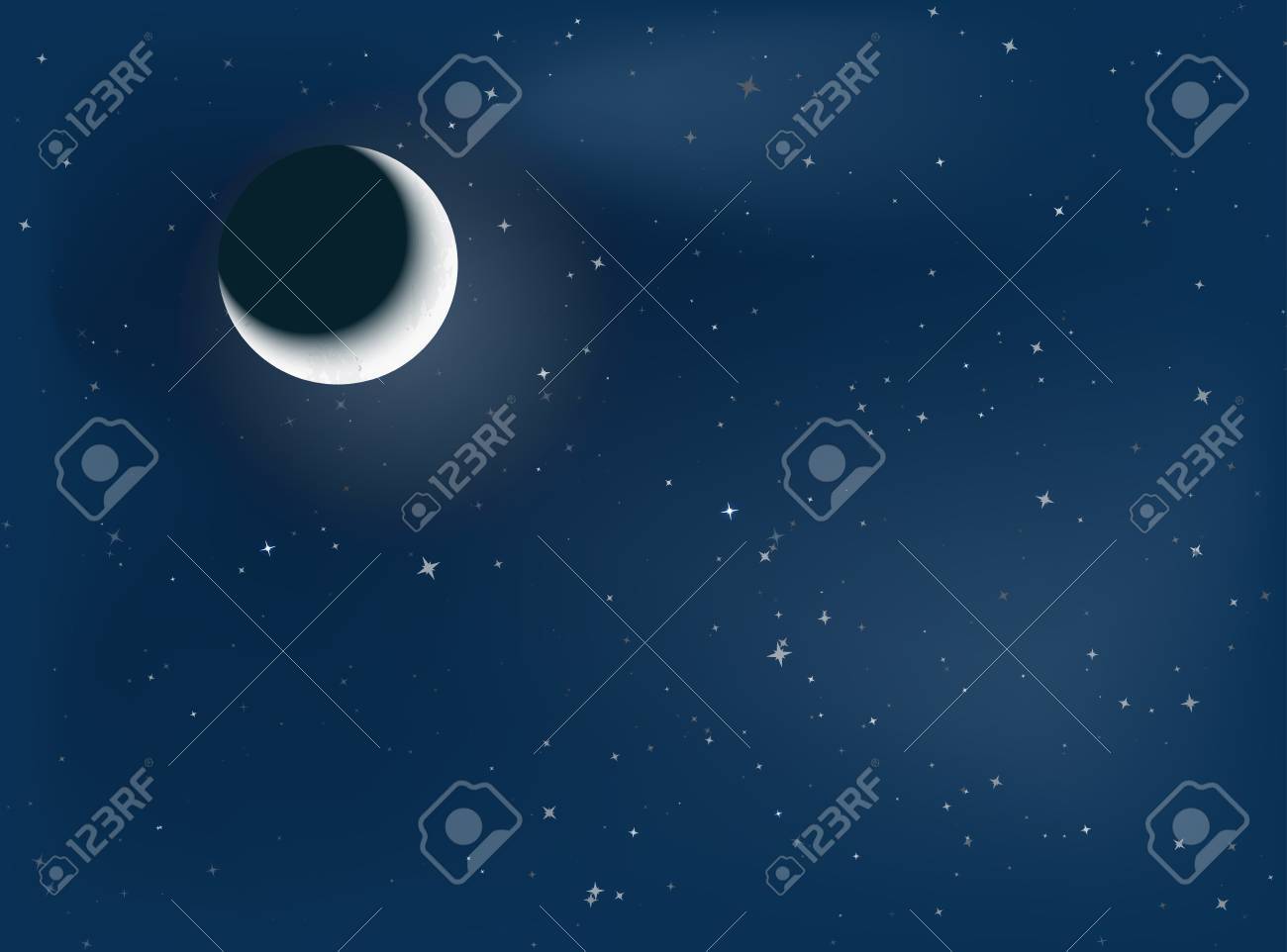 上弦の月と星空の夜背景のイラスト のイラスト素材 ベクタ Image