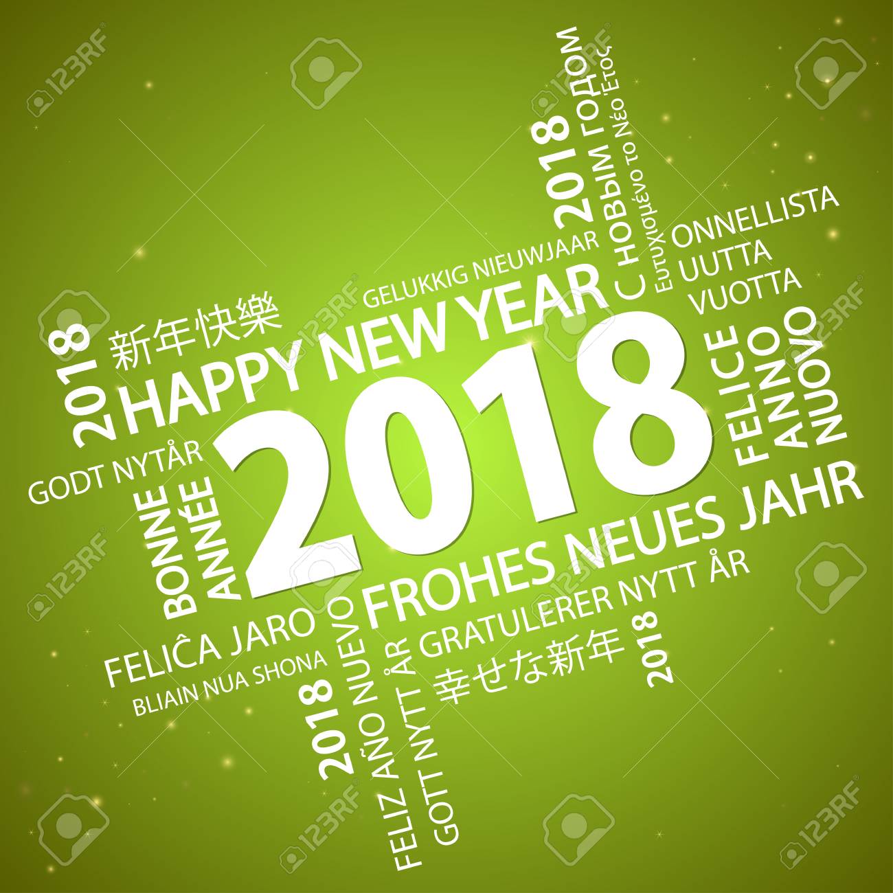 vector word cloud with new year 2018 greetings and green background