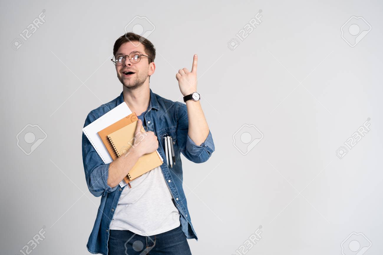 I have got brilliant idea. Caucasian cheerful man, raises index finger, has intriguing plan isolated over white background with copy space - 117961504 I have got brilliant idea. Caucasian cheerful man, raises index finger, has intriguing plan isolated over white background with copy space - 117961504