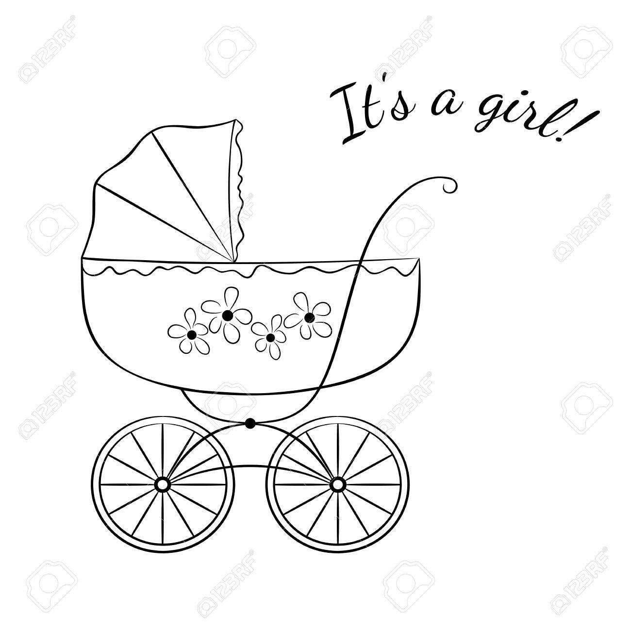 sketch like image of a retro baby carriage variant for a girl